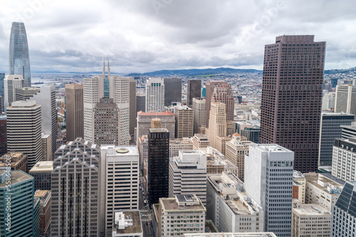 San Francisco Cityscape. Business District with Skyscraper in Background. Financial District. California. Drone. USA