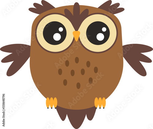 Cute cartoon wise owl flat icon Bird symbolize wisdom