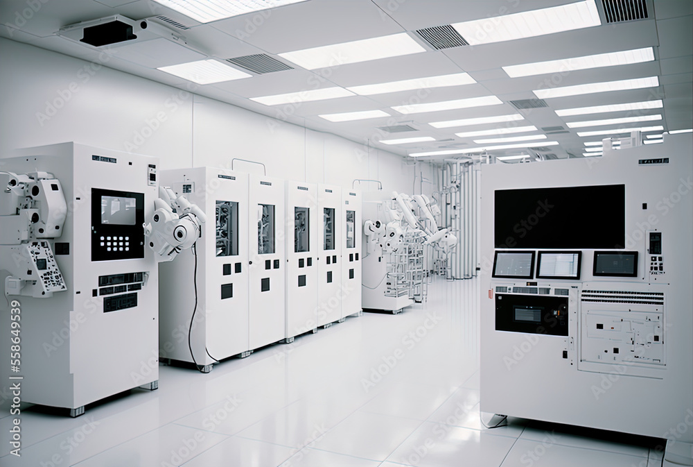 A white, sterile hi-tech clean room. A white, sterile hi-tech clean room.