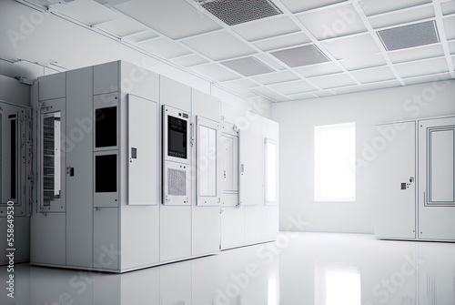 A white, sterile hi-tech clean room.