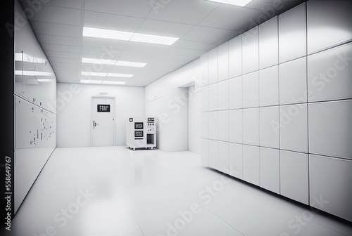 A white, sterile hi-tech clean room.