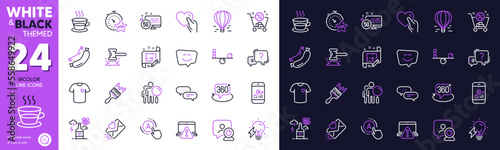 Air balloon, Shopping cart and Coffee cup line icons for website, printing. Collection of Balance, Architect plan, Dots message icons. Question mark, Vip timer, Judge hammer web elements. Vector