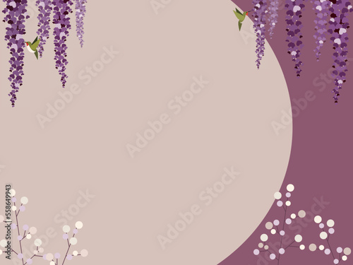 Hummingbirds and purple wisteria flowers