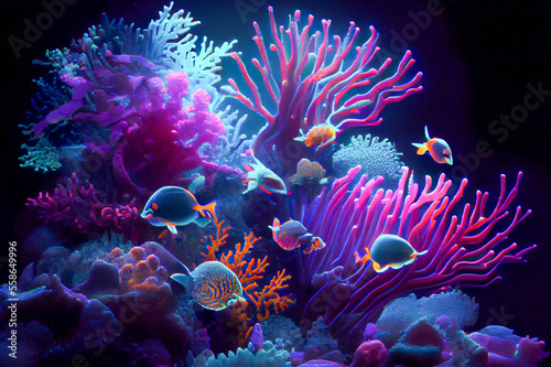 Beautiful underwater world with corals and tropical fish, ai illustration © Dr_Microbe
