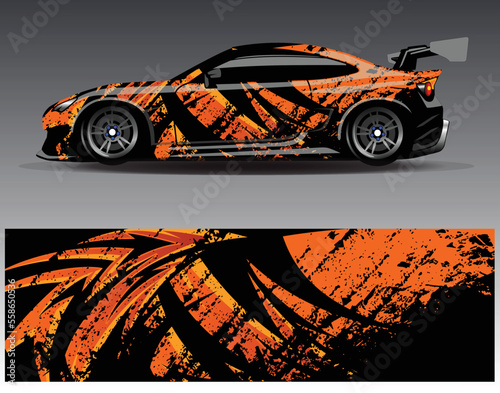 Car wrap design vector. Graphic abstract stripe racing background kit designs for wrap vehicle  race car  rally  adventure and livery