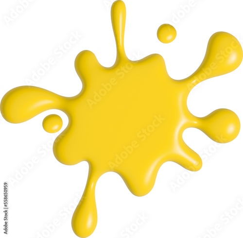 Fototapeta Naklejka Na Ścianę i Meble -  Cartoon drop and splatter. Yellow stain of paint and ink with splashes. 3d render illustration