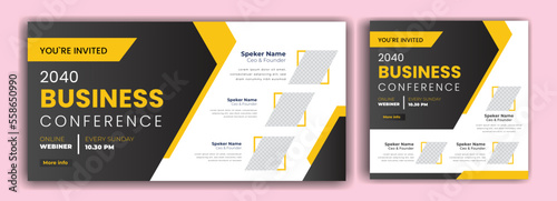 live webinar banner invitation and Business Conference social media post template. Business webinar invitation design