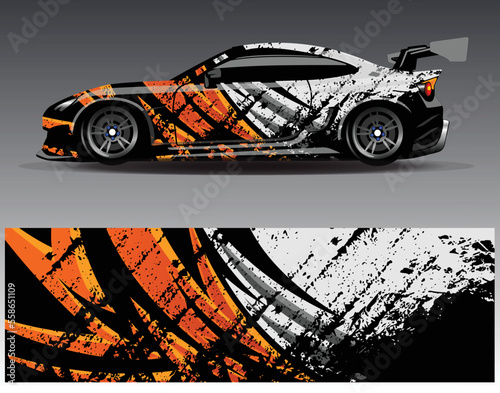Car wrap design vector. Graphic abstract stripe racing background kit designs for wrap vehicle  race car  rally  adventure and livery