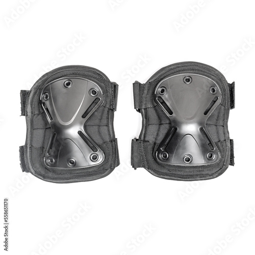 Plastic knee pads for the military on a white background