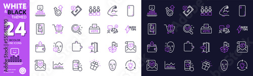 Heart rating, Wallet and Trade infochart line icons for website, printing. Collection of Face biometrics, Smile, Confirmed mail icons. Love letter, Quickstart guide, Vote box web elements. Vector