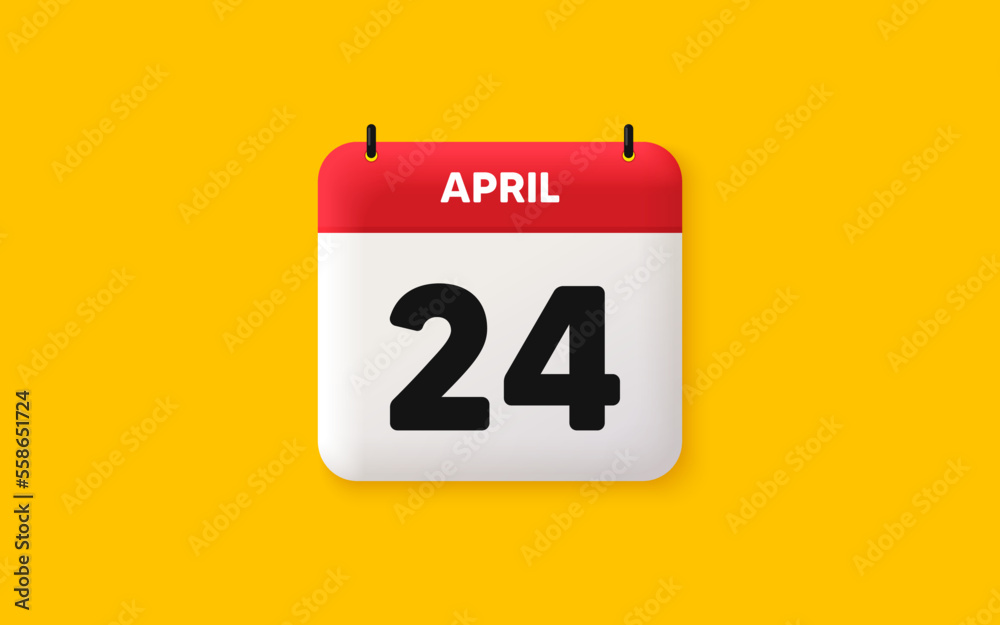 Calendar date 3d icon. 24th day of the month icon. Event schedule date. Meeting appointment time. Agenda plan, April month schedule 3d calendar and Time planner. 24th day day reminder. Vector Calendar date 3d icon. 24th day of the month icon. Event schedule date. Meeting appointment time. Agenda plan, April month schedule 3d calendar and Time planner. 24th day day reminder. Vector