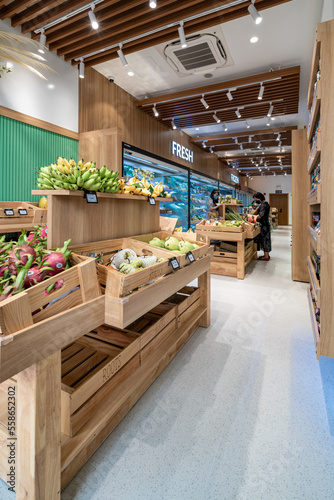HOCHIMINH CITY, VIETNAM - JANUARY 10, 2022:The interior of a store selling fresh and organic food