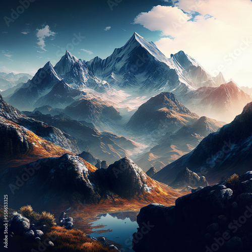 landscape background with mountains layers. generative ai