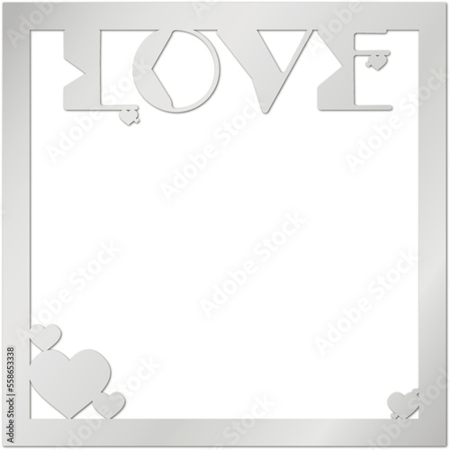 Silver Vector frame for photos with hearts and the inscription Love