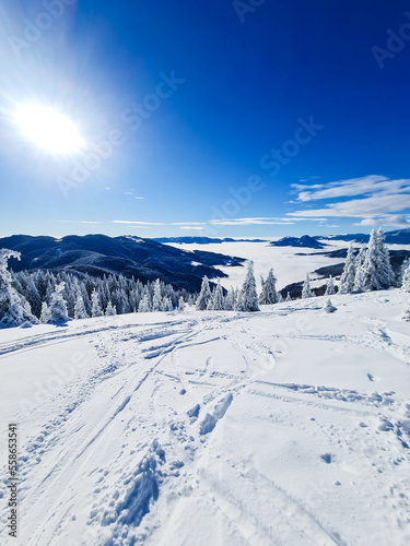 Ski touring downhill from Smrekovec
