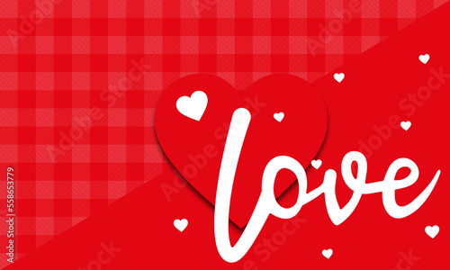 Valentines Day Love Text Checkered Red Background Heart Valentine's Wallpaper Vector Illustration 