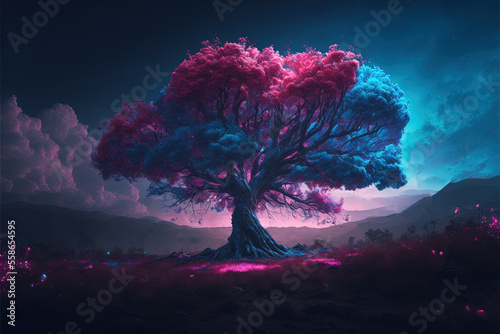 fantasy tree in neon colors AI