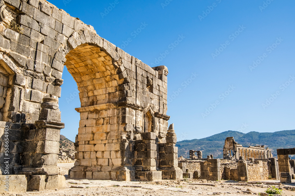 Well-preserved roman ruins in Volubilis, Fez Meknes area, Morocco