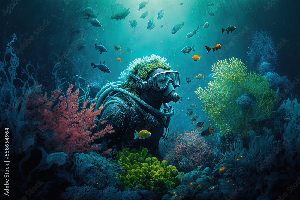 Fototapeta premium Realistic flora in an underwater world. Generative AI