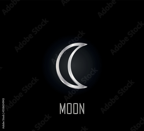 3d silver symbol of moon on dark background