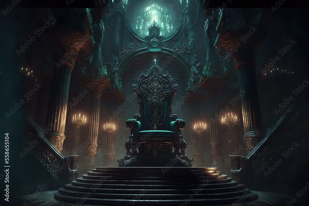 Obraz premium majestic throne room decorated with patterns in the gloom AI