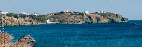 Kionia Beach swimming, the place to embrace the Aegean Sea, Tinos, Greece, banner size photo