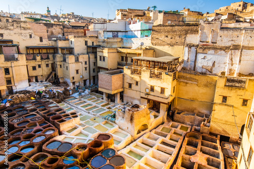 Famous tannery in Fez, Morocco, North Africa photo