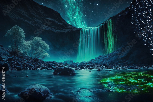 Inspiring and exciting landscape with a waterfall AI