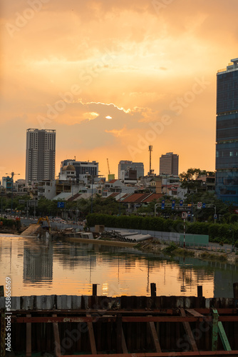 Stampa su tela HOCHIMINH CITY, VIETNAM - JANUARY 19, 2022: beautiful sunset sky with rare orang