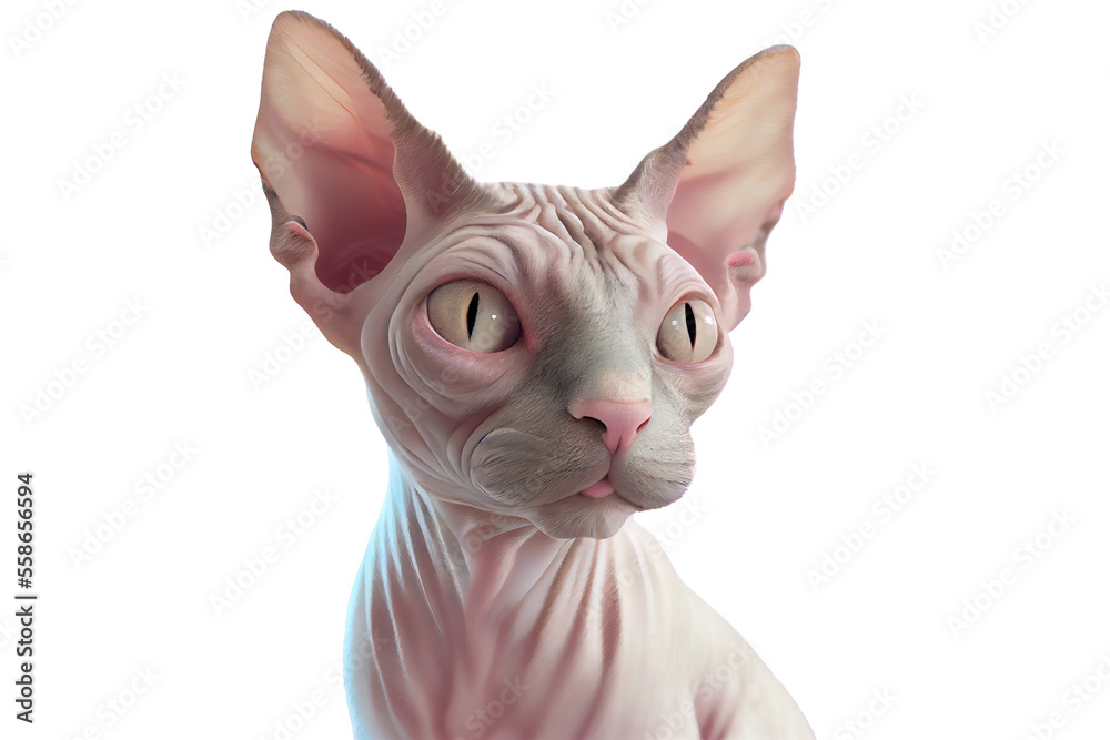 Sphynx cat on isolated on transparent background. Portrait of a cat. Digital art