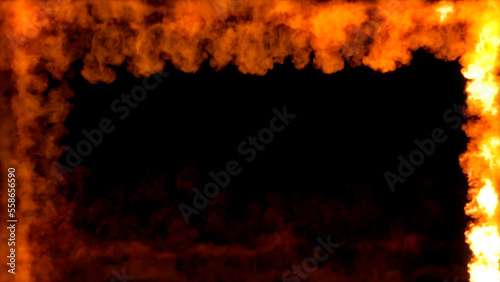 Square blazing frame for content of blazing fire trails, isolated - object 3D illustration
