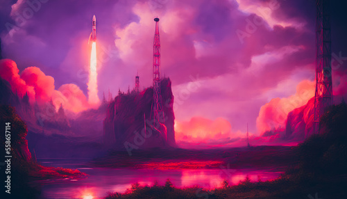 A dramatic launch of intercontinental rockets in a utopian world