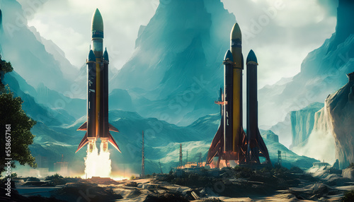 A dramatic launch of intercontinental rockets in a utopian world