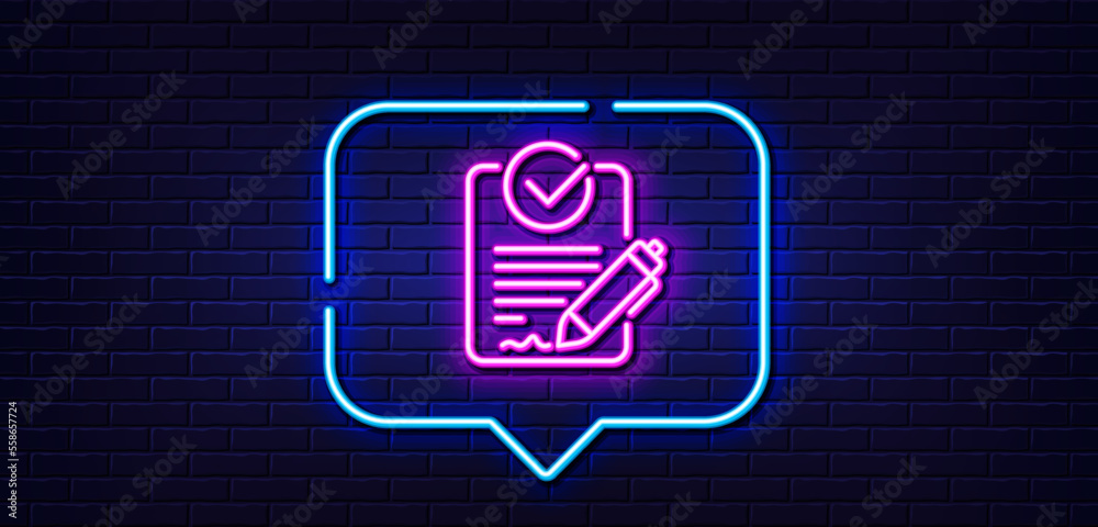 Neon light speech bubble. Rfp line icon. Request for proposal sign. Report document symbol. Neon light background. Rfp glow line. Brick wall banner. Vector - obrazy, fototapety, plakaty 
