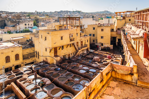 Fotografi Famous skin tannery in Fes, Morocco, Africa
