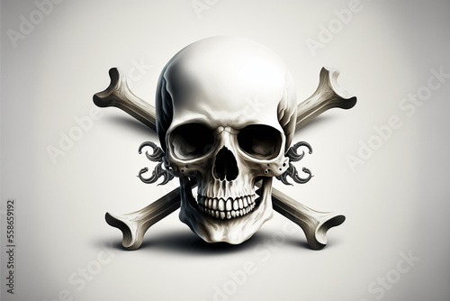 Skull and bones vector illustration for logo, design or tattoo. Generative AI. photo