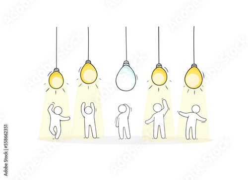 One unique person in group of people under lamps
