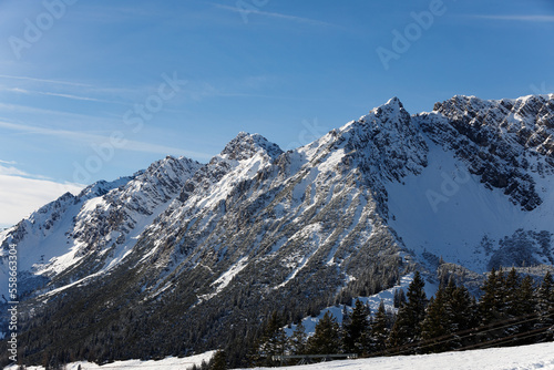 Snowy mountains landscape. Brandnertal, Austria