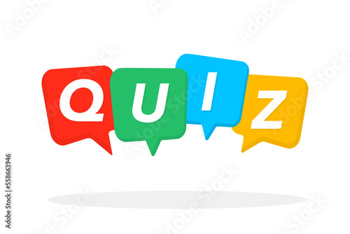 Quiz symbol. Questionnaire icon, survey sign, flat speech bubble symbols, social communication concept, chats, interviews, voting, discussion, conversation, team dialogue, group chat. For marketing