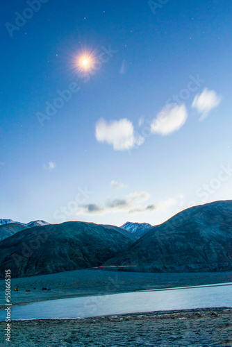 lake and mountains with moon