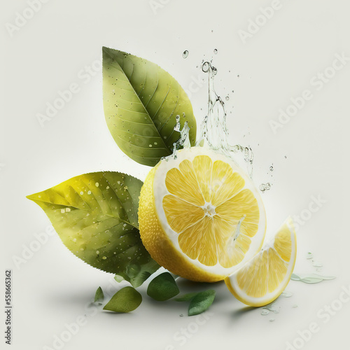 Lemon with slice isolated on white background. Fruit illustration.