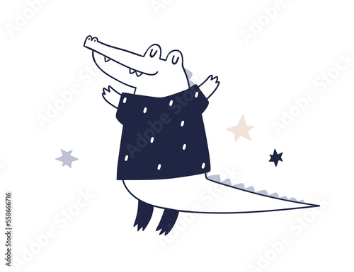 Cute happy animal character in Scandinavian style. Funny Scandi crocodile in ...