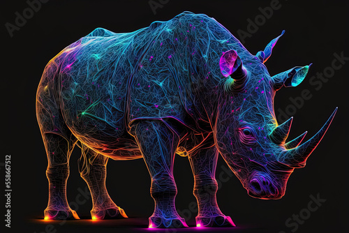 neon lit futuristic rhinoceros. Generative AI