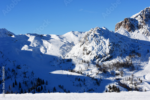 Winter landscape at early morning in ski resort. Austria. Europe. © Alena