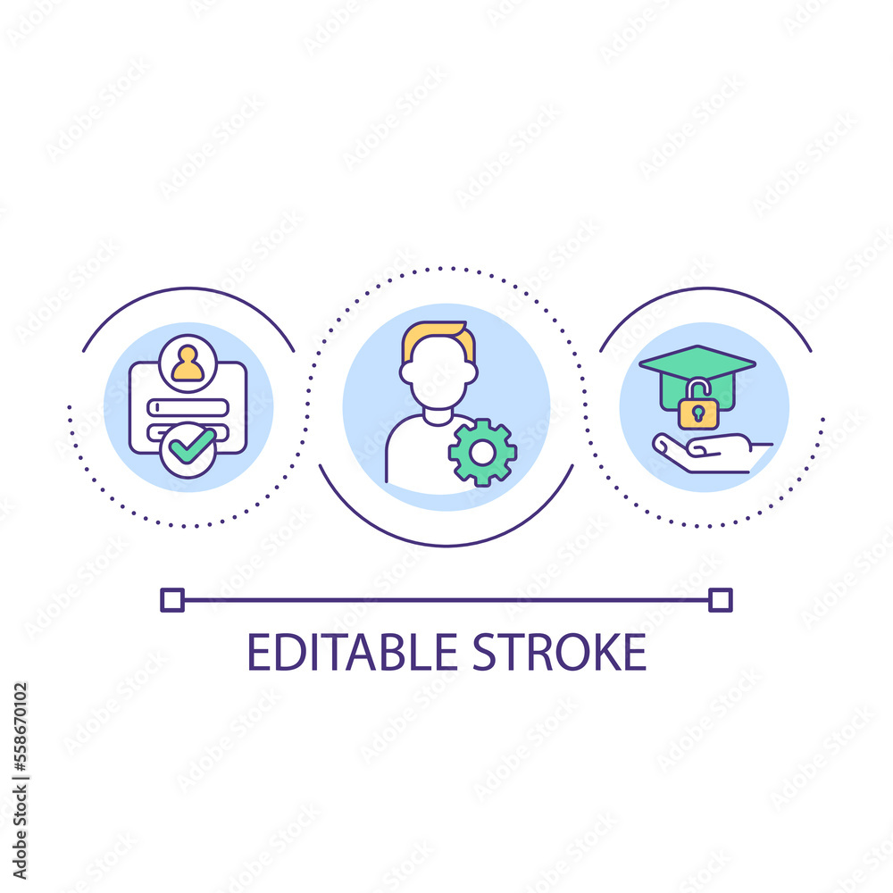 Student personal account loop concept icon. Learning management system login. Elearning abstract idea thin line illustration. Isolated outline drawing. Editable stroke. Arial font used