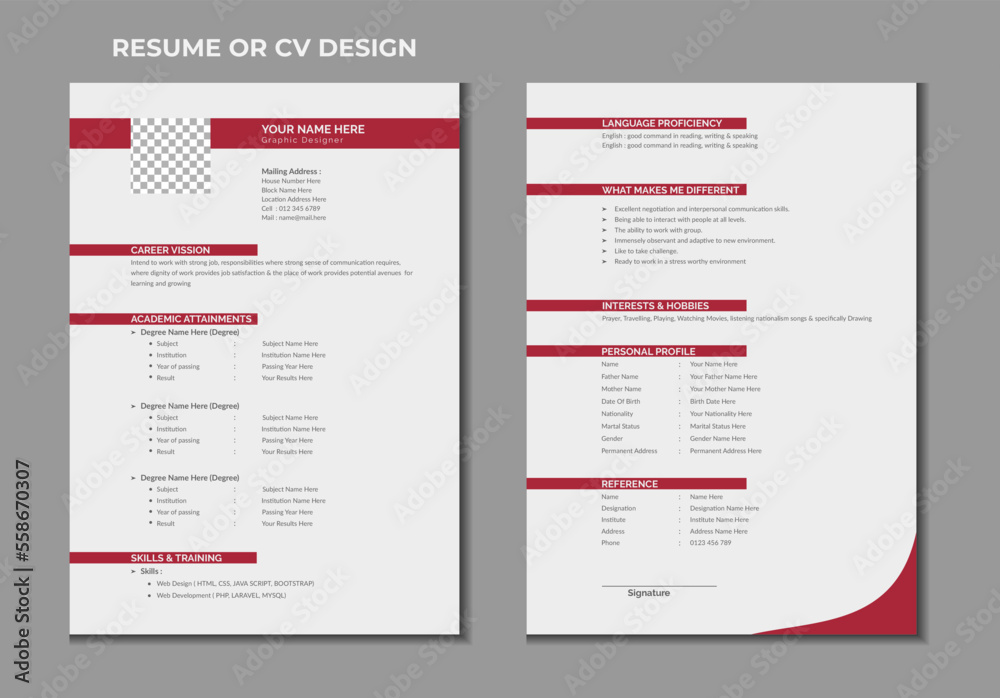 Double pages resume or cv template design