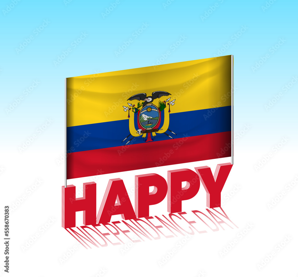 Ecuador independence day. Simple Ecuador flag and billboard in the sky. 3d lettering template. Ready special day design message. Ecuador independence day. Simple Ecuador flag and billboard in the sky. 3d lettering template. Ready special day design message.