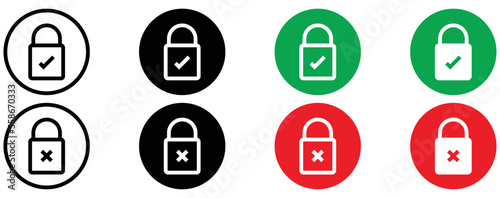 padlock mark inside circle icon set simple. lock check mark icon collections sign symbol, vector illustration