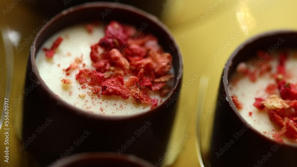 chocolate candies with filling rotate in a circle chocolate candies with filling rotate in a circle
