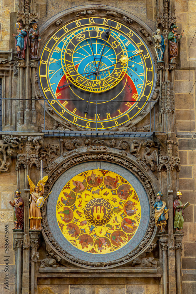 The medieval astronomical clock (Prague Orloj) Attached to the Old Town Hall, The third-oldest astronomical clock in the world and the oldest one still operating, Prague capital of the Czech Republic.